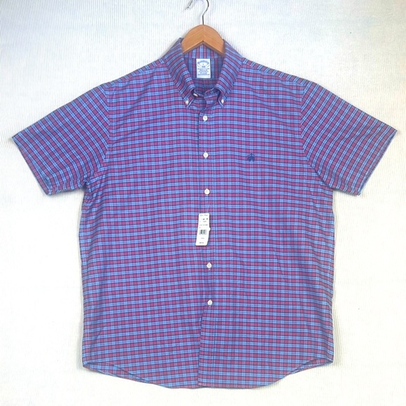 NWT Brooks Brothers Button Down Non Iron Stretch Shirt Regular Fit Plaid Size L - Picture 1 of 10